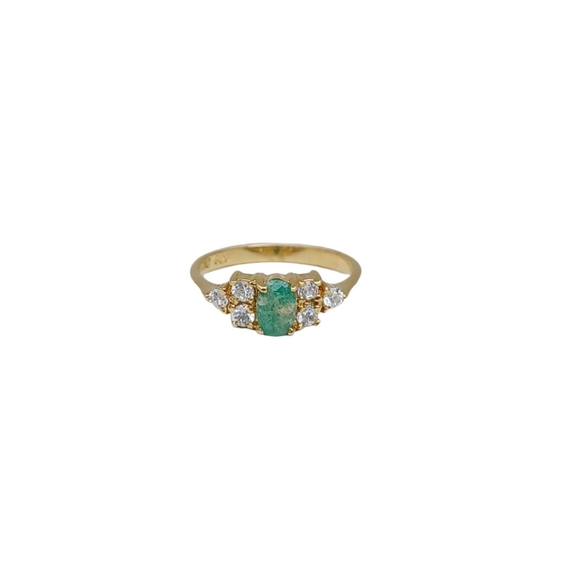 Green Stone and CZ Gold Ring - Picture 3 of 11